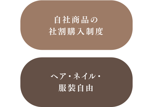 自社商品の社割購入制度 ヘア・ネイル・服装自由